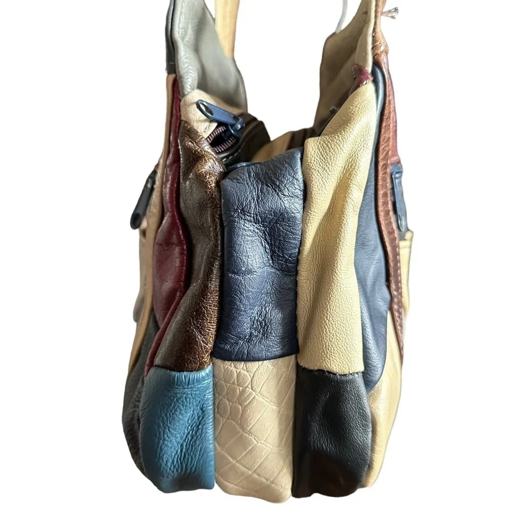 VINTAGE PATCHWORK COLORBLOCK LEATHER SHOULDER HOBO STRAP PURSE